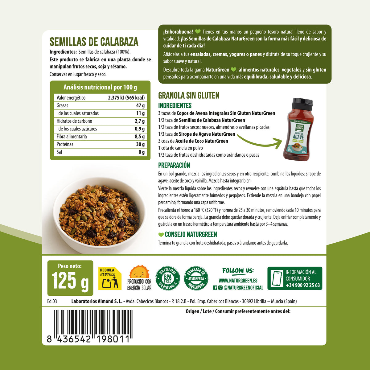 Semillas de Calabaza NaturGreen 125 g
