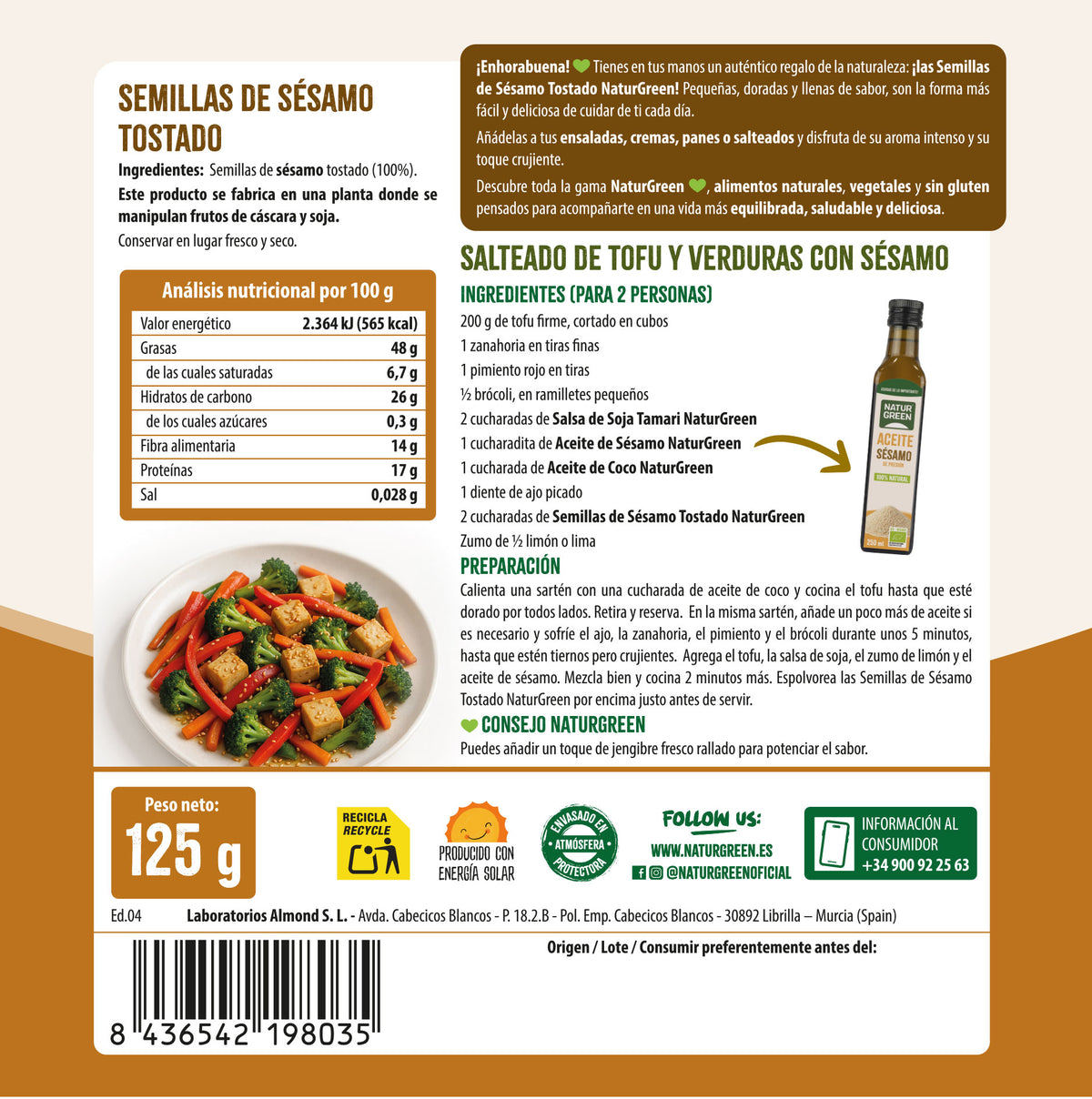 Semillas de Sésamo tostado NaturGreen 125 g