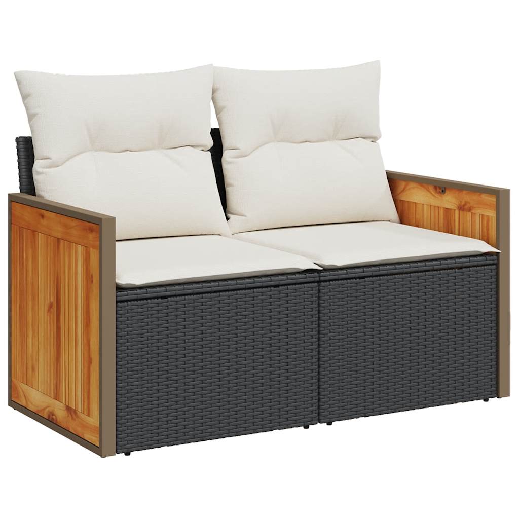 Set Sofás Jardín Y Cojines 11 Pzas Ratán Sintético Acacia Negro / Vetonek_3