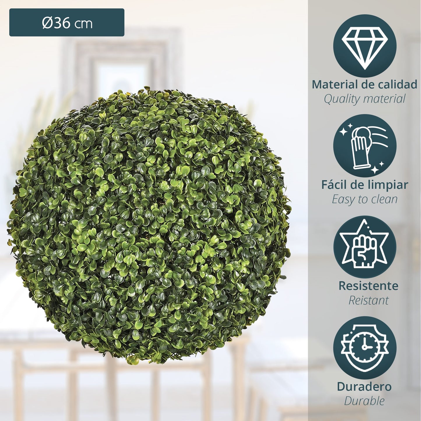 Set De Maceta Rato De 35 Litros Con Inserto 28,7 X 28,7 X 55 Cm En Color Antracita + Bola De Boj Diámetro 36 Cm