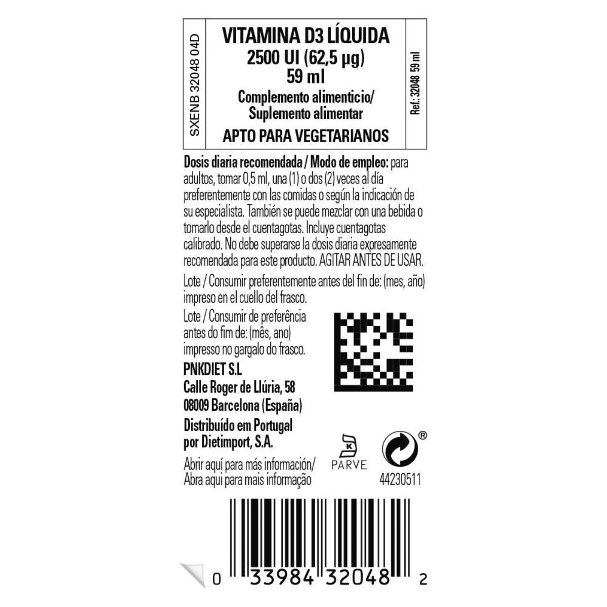 Vitamina D3 líquida 2500 UI, 59 ml (laranja)