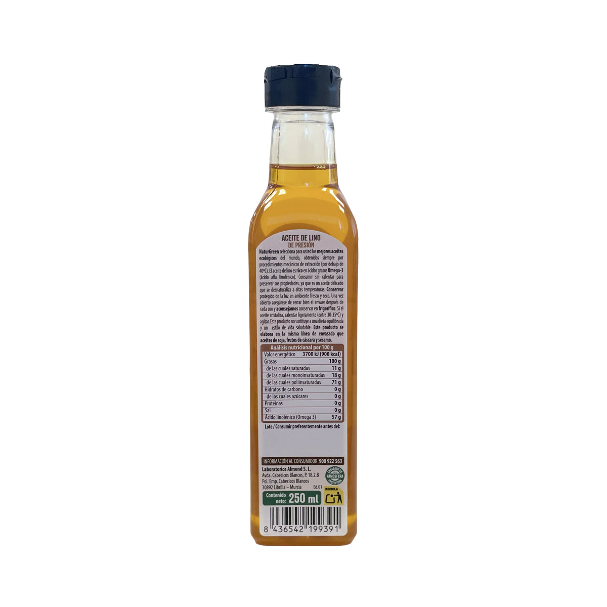 Aceite de Lino Bio envase PET NaturGreen 250 ml