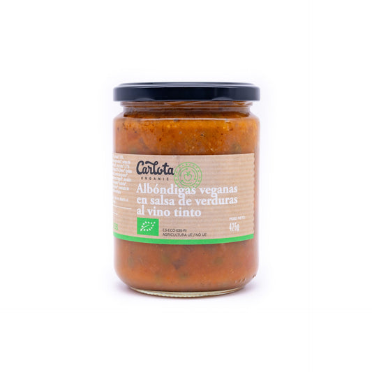 Almôndegas vegan em molho de legumes e vinho tinto Carlota Organic 425g