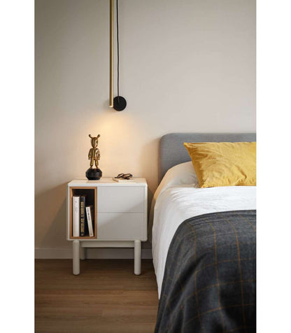 Mesita De Noche Para Dormitorio Modelo Corvo 1 Hueco 2 Cajones Acabado Crema, 35cm(ancho)_1