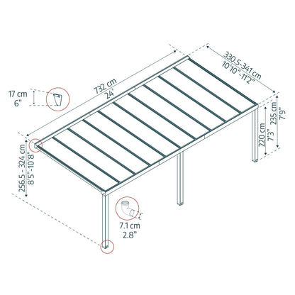 Pérgola anexa Stockholm 342x740 cm 