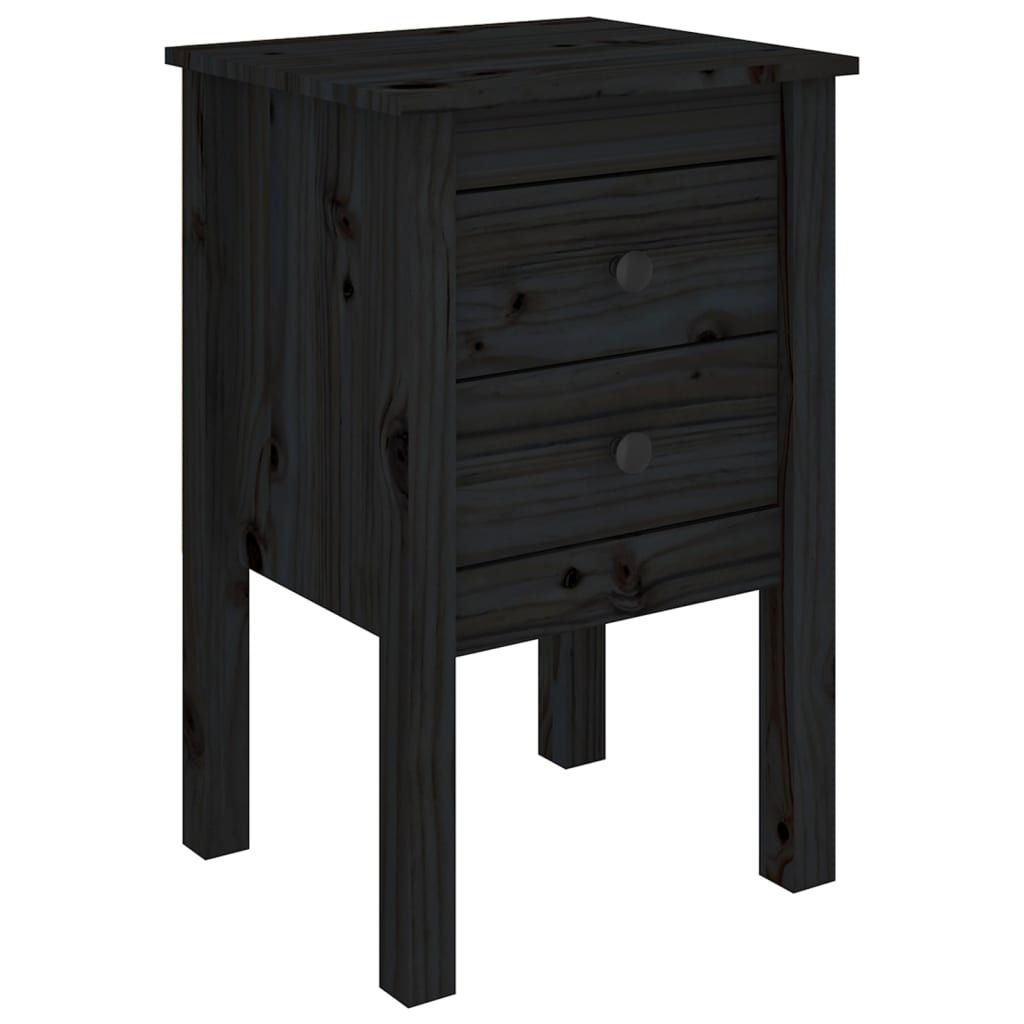 Mesita De Noche Madera Maciza De Pino Negro 40x35x61,5 Cm_0