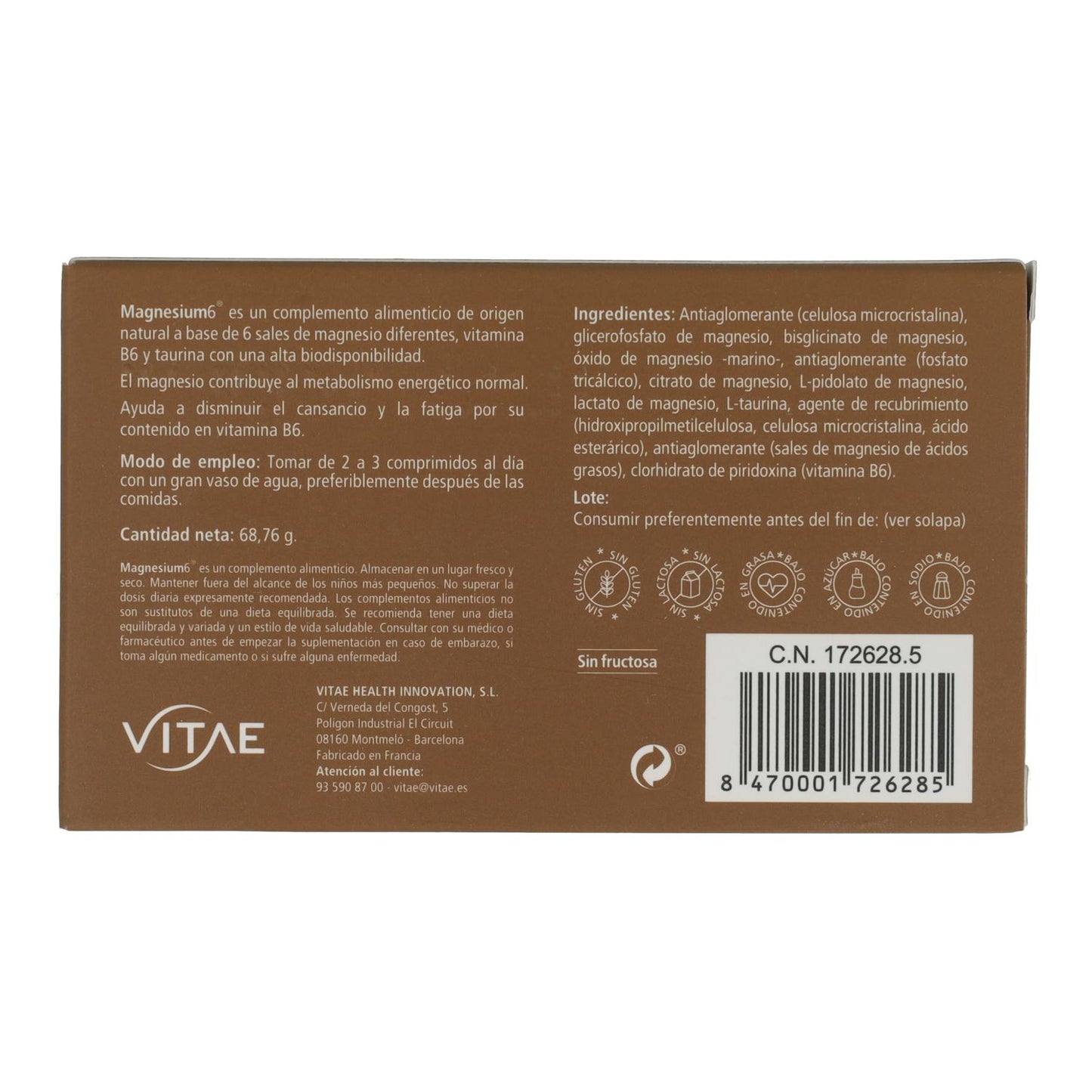 Magnésio 6 Vitae 60 Comprimidos