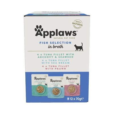 Ração húmida para gatos com caldo de peixe Applaws 12x70g