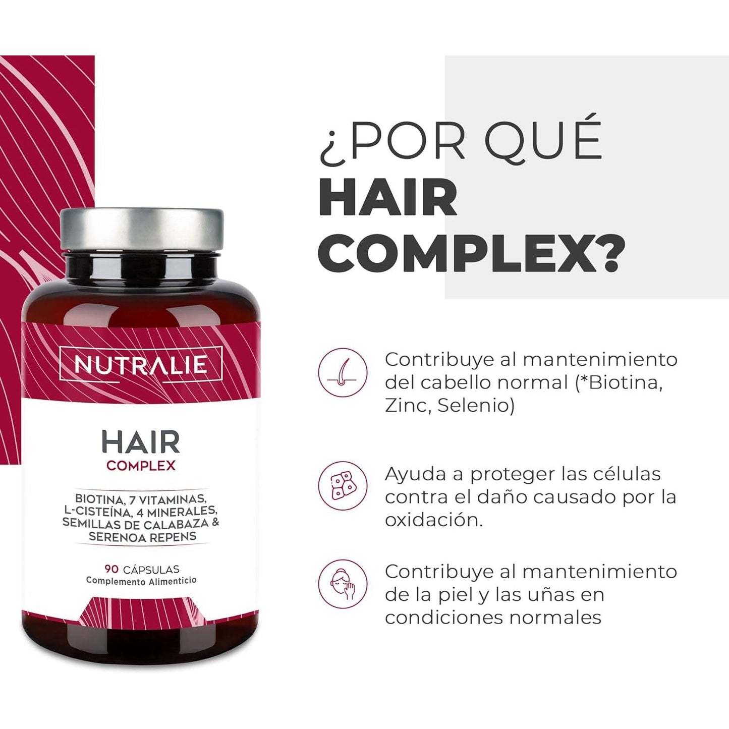 Nutralie Hair Complex + Biotina e Zinco Vitaminas para o Cabelo 90 cápsulas