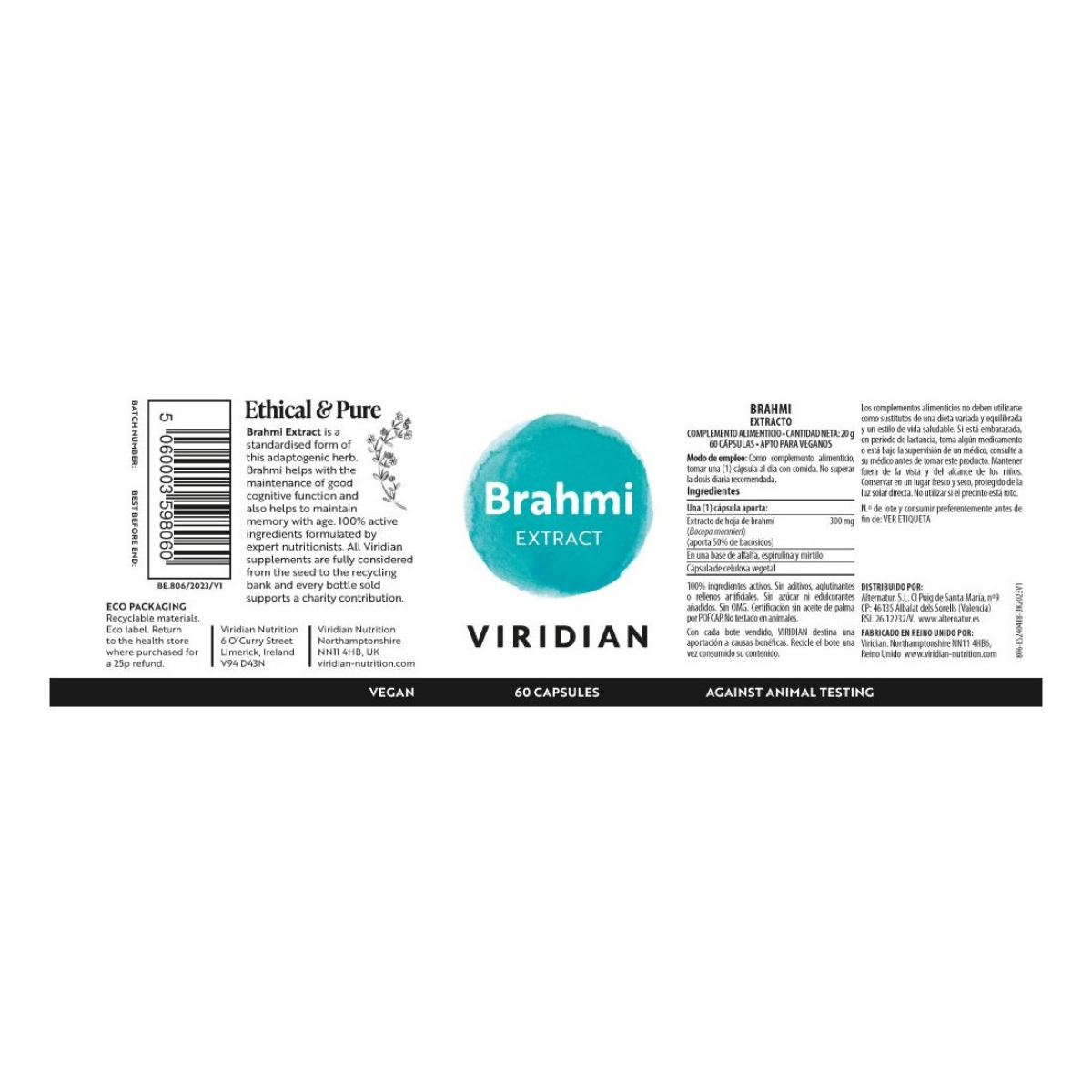 Extrato de Brahmi Viridian 60 cápsulas