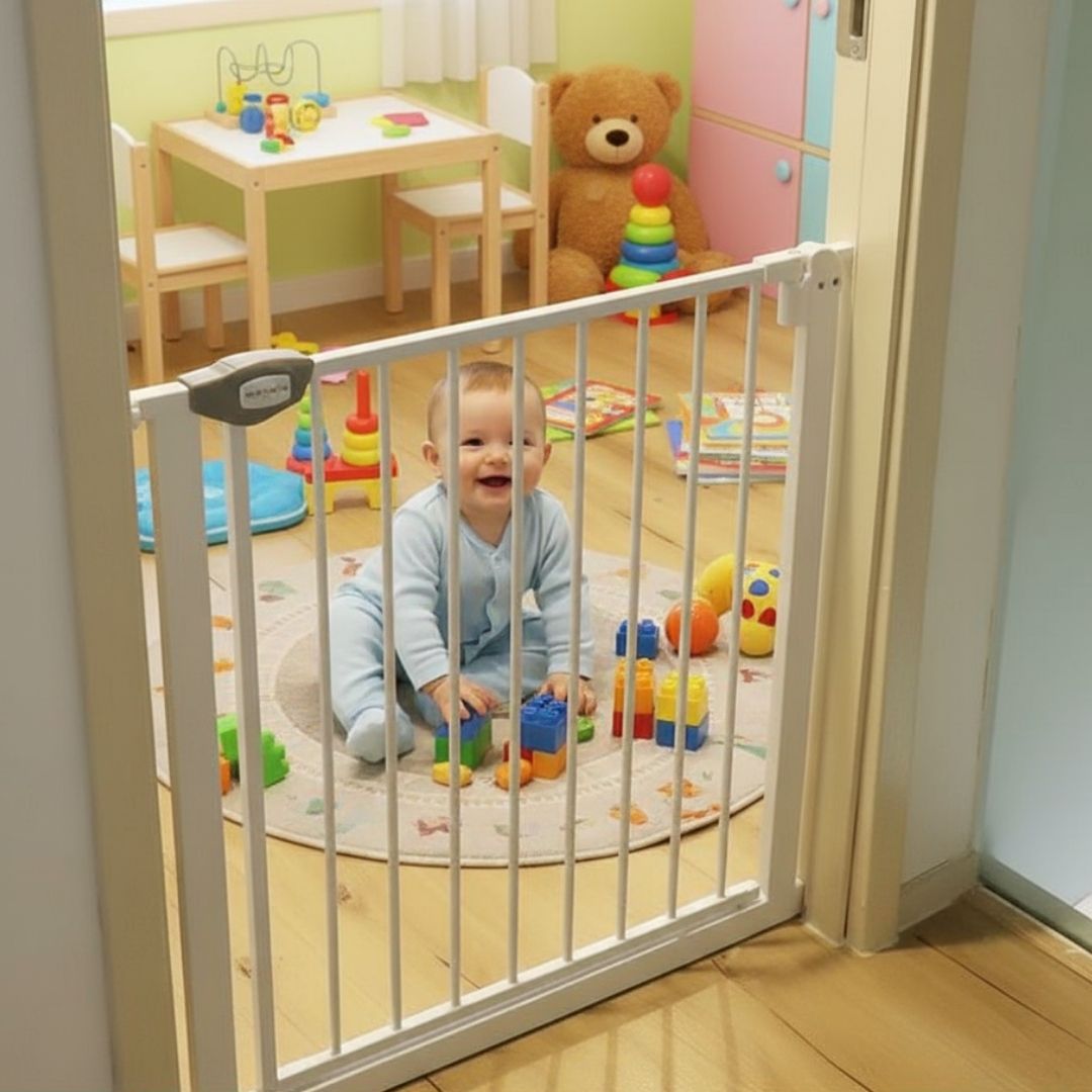 Bathby | Valla De Seguridad Infantil Y Para Mascotas, Ancho Ajustable De 75 A 84 Cm, Color Blanco_4