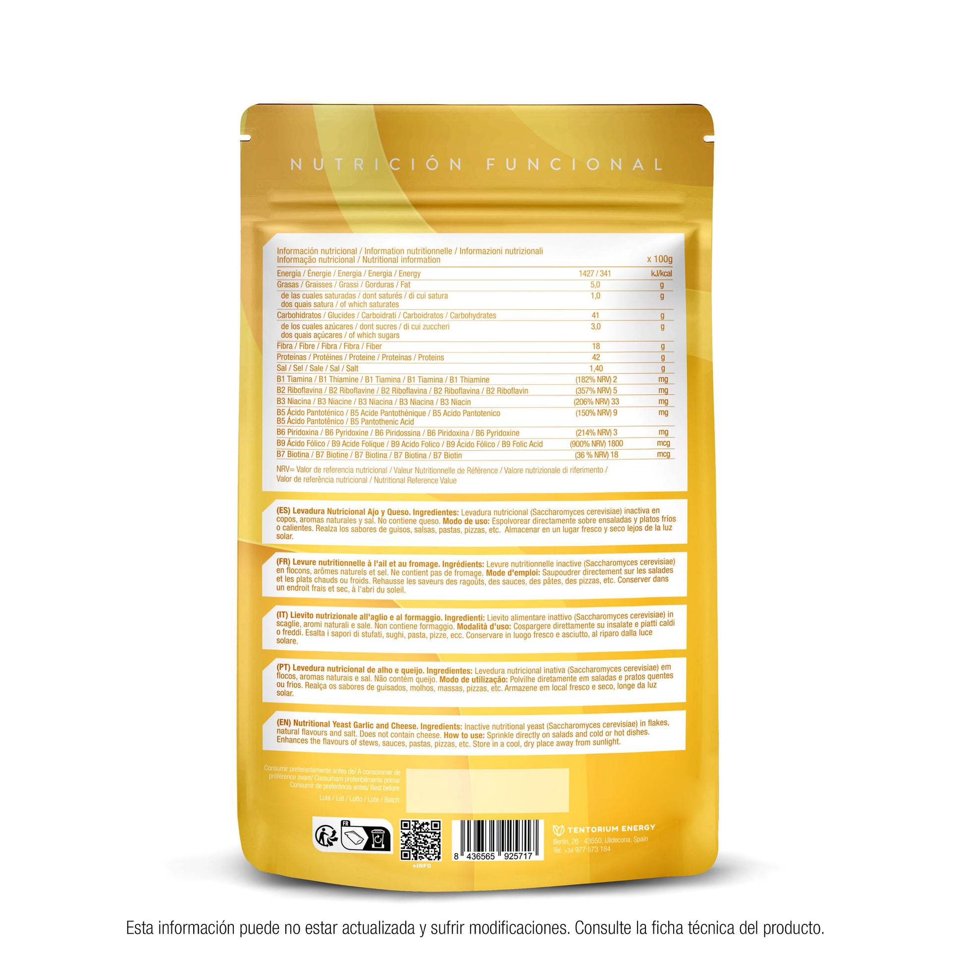 Levedura nutricional com sabor a alho e queijo Energy Feelings 1 kg