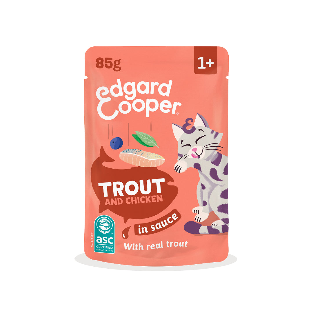 Sobres de comida húmeda Trucha & Pollo en Salsa para Gatos Adultos | Edgard & Cooper 85 g