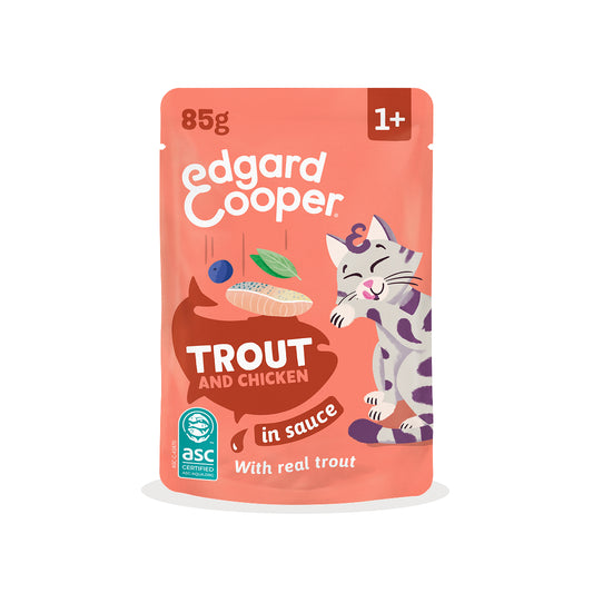 Sobres de comida húmeda Trucha & Pollo en Salsa para Gatos Adultos | Edgard & Cooper 85 g