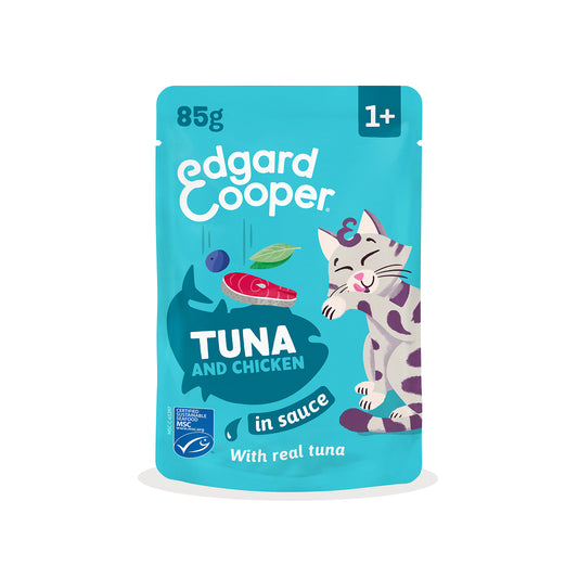 Sobres de comida húmeda Atún & Pollo en Salsa para Gatos Adultos | Edgard & Cooper 85 g