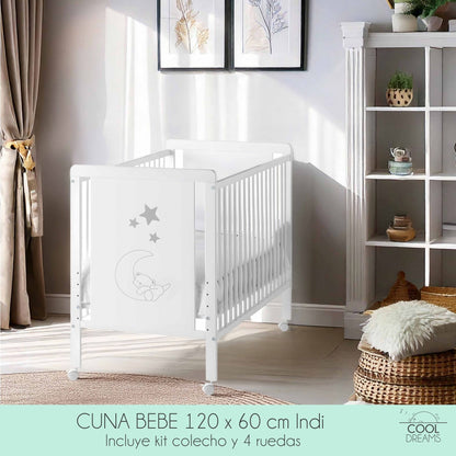 Cuna Colecho De Bebé Indi Estilo Nórdico Infantil 120x60cm Con Colecho, Colchón Morfeo, 4 Ruedas Y Sábanas De Algodón_3