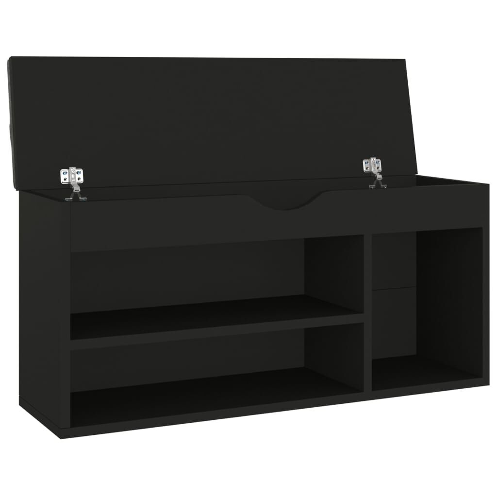 Vidaxl Banco Zapatero Con Cojín Madera Ingeniería Negro 104x30x49 Cm_3
