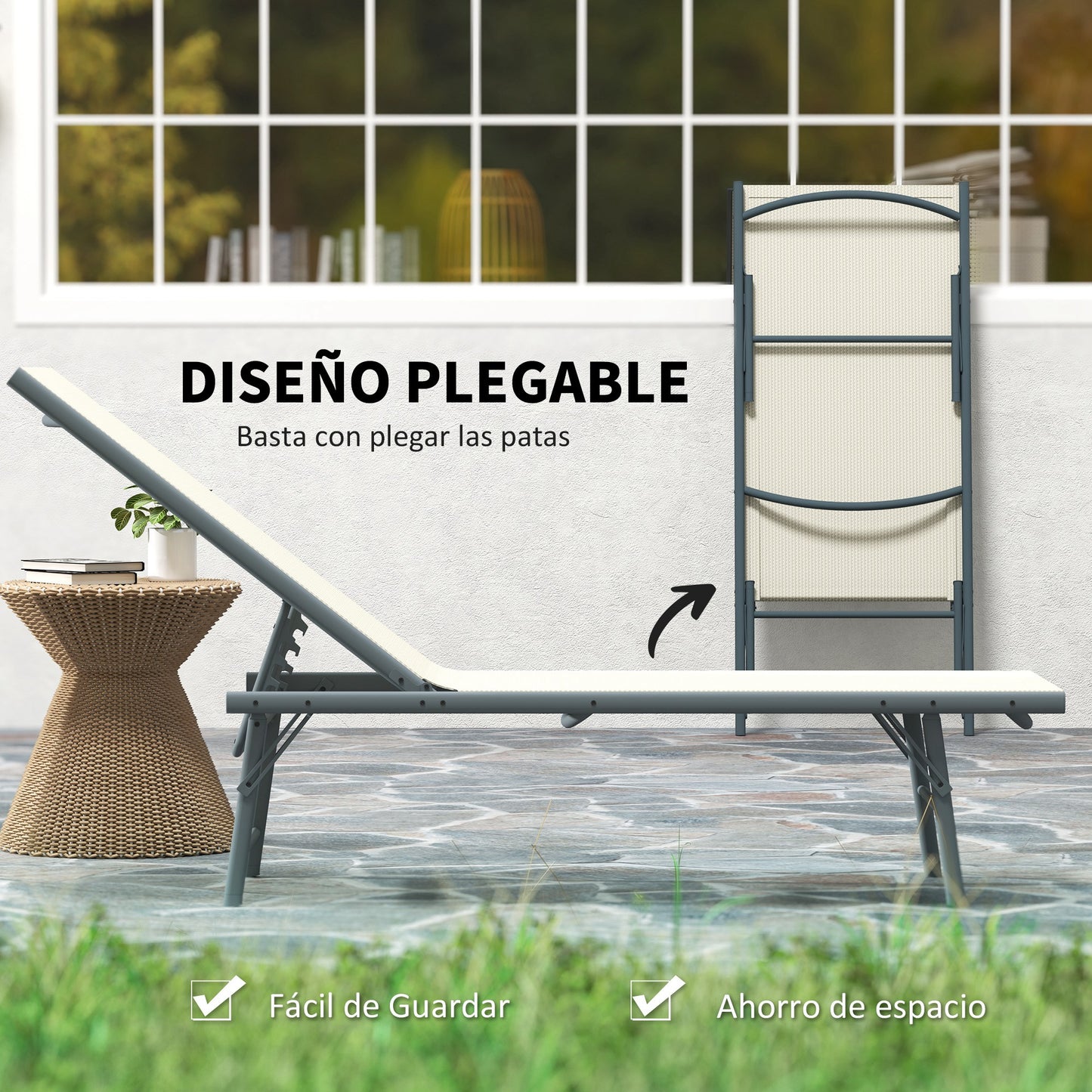 Outsunny Pack De 2 Tumbonas Jardín Exterior 164x54x84 Cm Crema_5