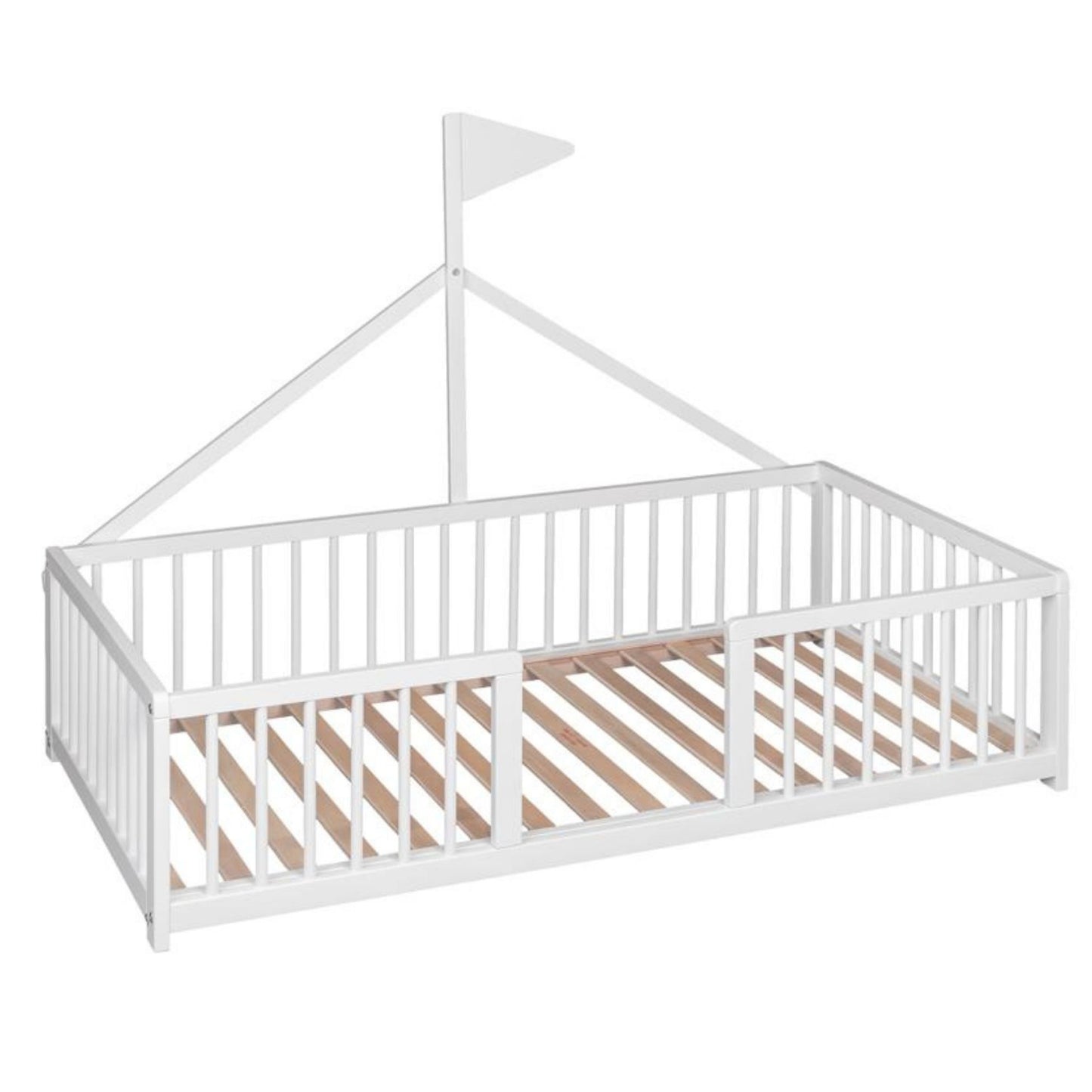 Cama Infantil Tipi Apache 140x70cm Para Niños A Partir De Los 2 Años. Cama Montessori De Madera De Haya Y Color Blanco_0