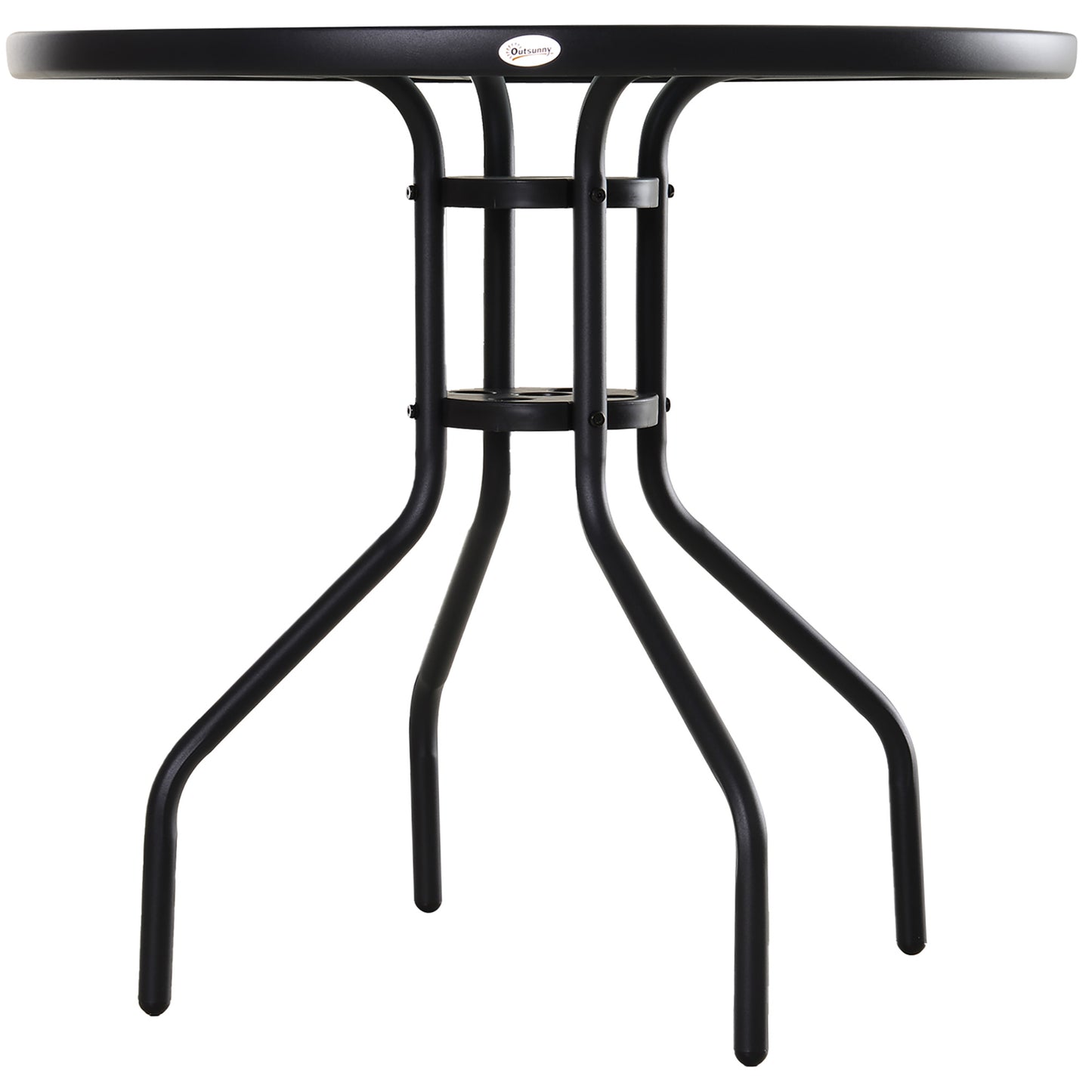 Outsunny Mesa De Jardín Redonda De Cristal Con Agujero Para Sombrilla Ø80x72 Cm_3