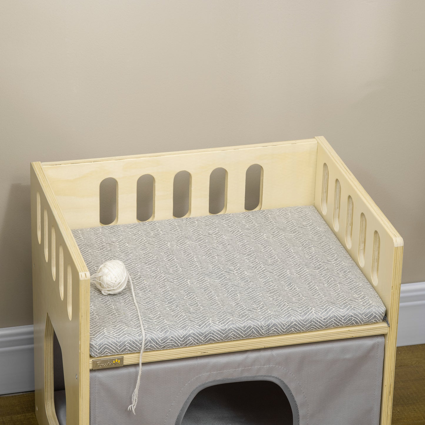 Pawhut Cama Para Gatos Madera Con 2 Cojines Cubierta De Tela Oxford 48x38x47 Cm_3