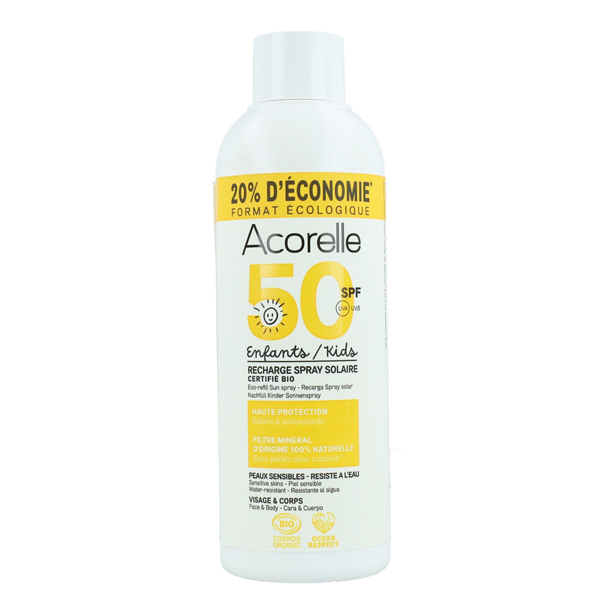 Acorelle High Protection Solar Spray Recarga para Crianças FPS 50 150 ml 
