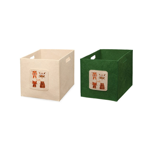 Organizador Infantil Con Asas Verde Y Crema_0