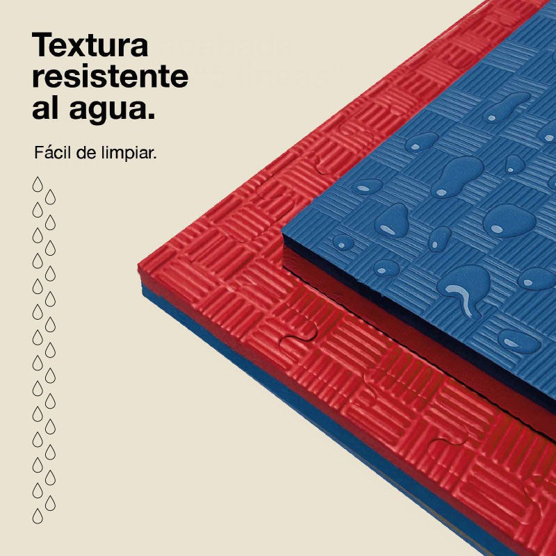 Tatami Puzzle 4cm 100x100cm, Pack 4 Unidades – Superficie 5 Líneas Azul/rojo Jowy_4