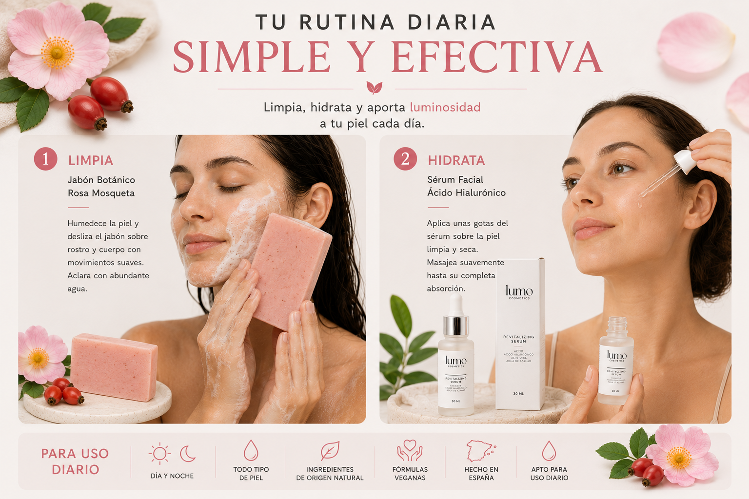 Pack Luminosidad | Sérum Ácido Hialurónico + Jabón Rosa Mosqueta | Hidratación Facial y Corporal_5