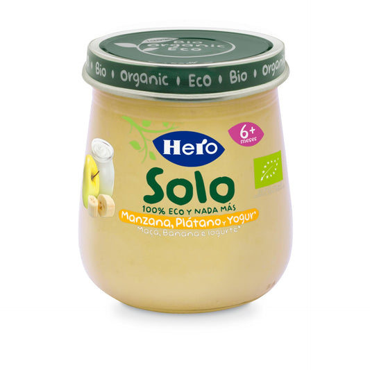Pote de Maçã, Banana e Iogurte Biológico 120 g - Hero Baby