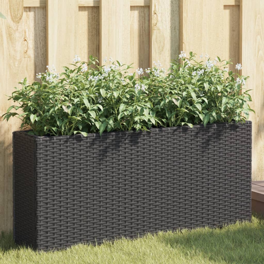 Jardinera Con 2 Maceteros De Ratán Sintético Negra 90x20x40 Cm_1