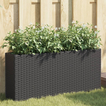 Jardinera Con 2 Maceteros De Ratán Sintético Negra 90x20x40 Cm_1