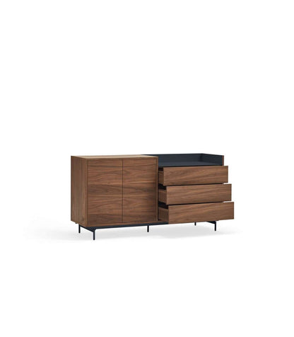 Mueble Aparador Para Comedor Modelo Valley 2 Puertas 3 Cajones Acabado Nogal/azul, 45cm(an_2