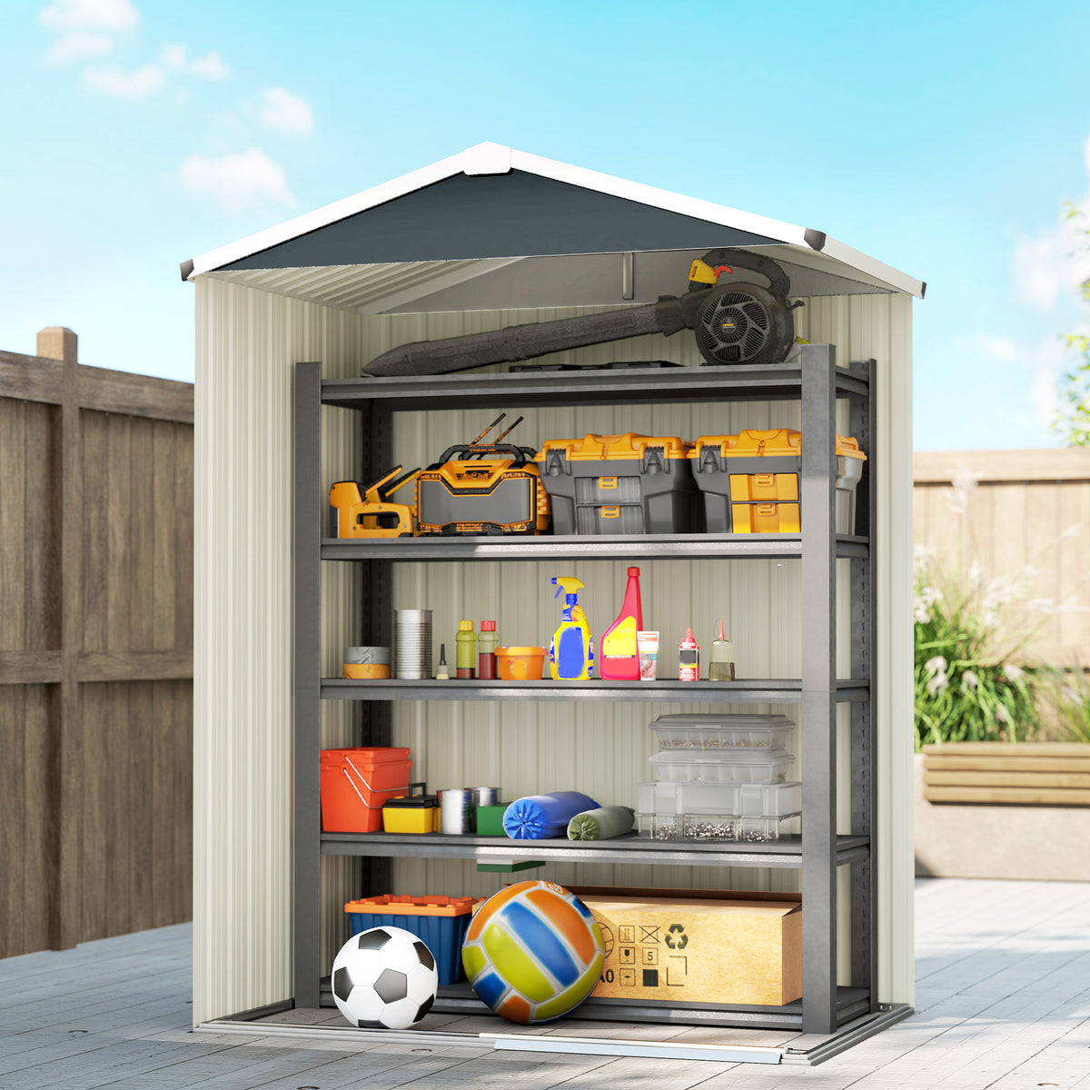 Outsunny Caseta De Jardín Exterior 1,1 M² 136x87x176 Cm Puerta Corredera Gris_3