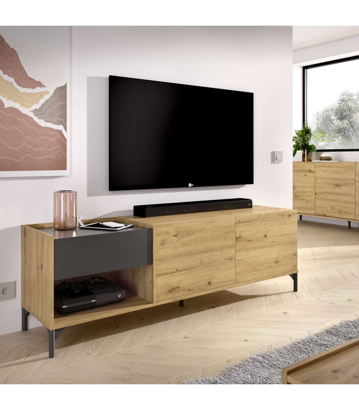 Mueble De Televisión Duna En Nordic Grafito 48,6 Cm(alto)164 Cm(ancho)39,3 Cm(largo)_0