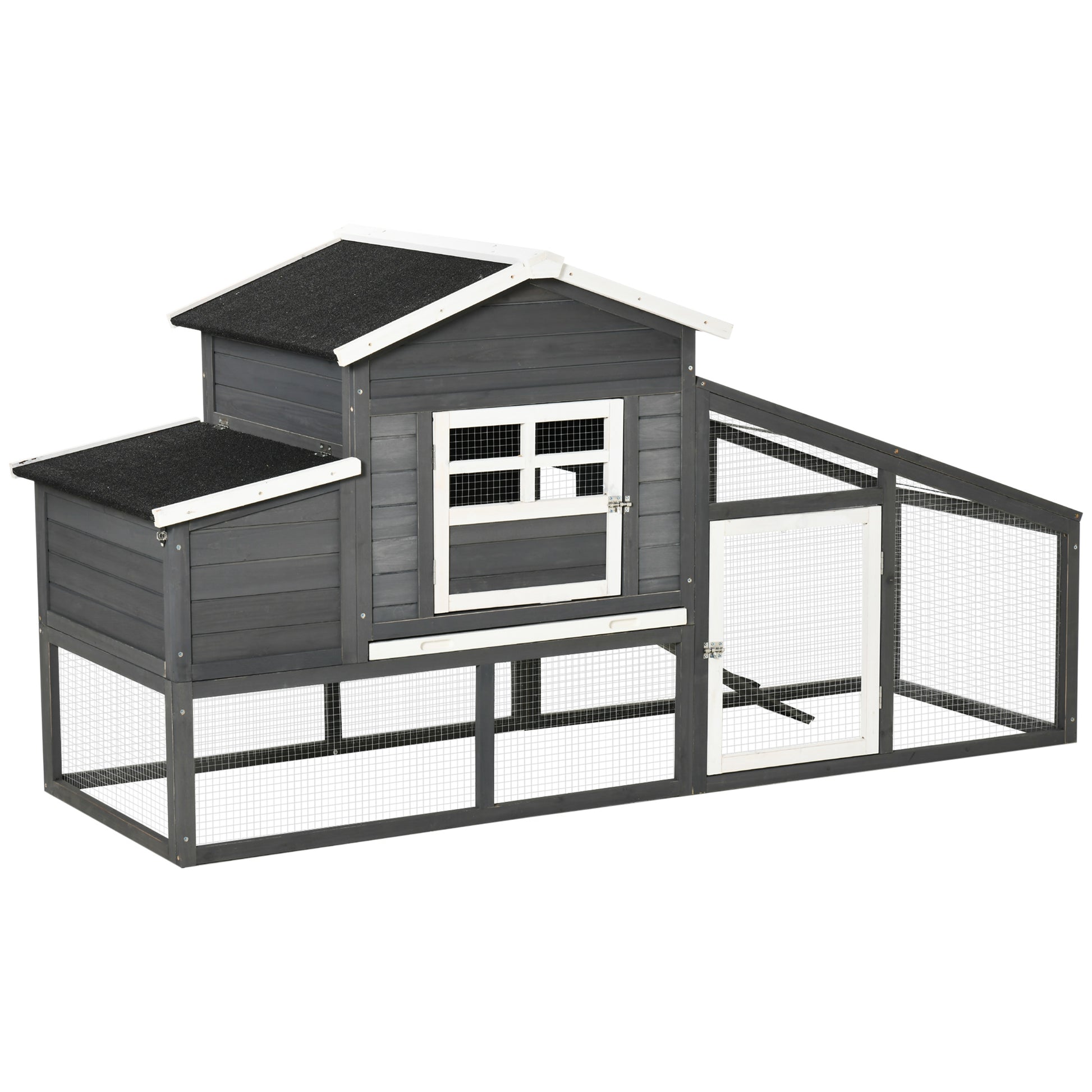 Pawhut Gallinero Madera Exterior Con Corral De Alambre Techos Asfálticos Gris_0