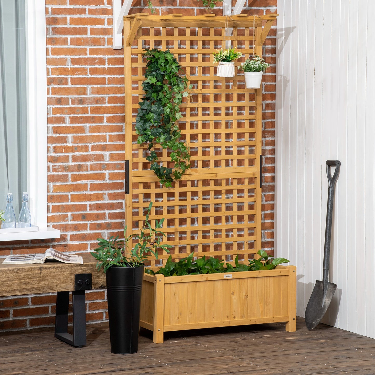 Outsunny Jardinera Con Enrejado De Madera Para Trepadora Plantas 90x45x183 Cm_3