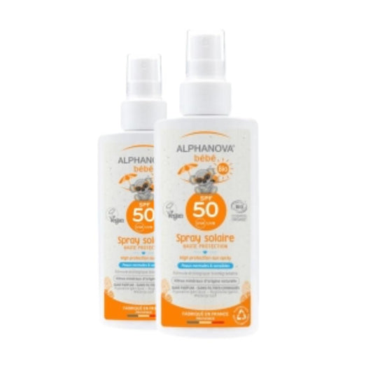 Pacote de poupança x2 Protetor Solar Infantil FPS 50 Alphanova 125 ml