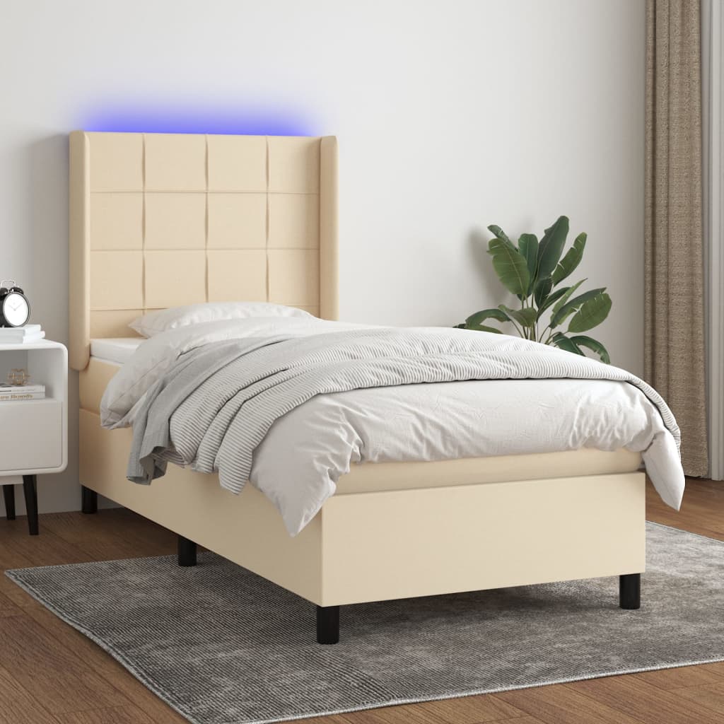 Cama Vica Home Colchón Y Luces Led Tela Crema 80x200 Cm / Vetonek_4