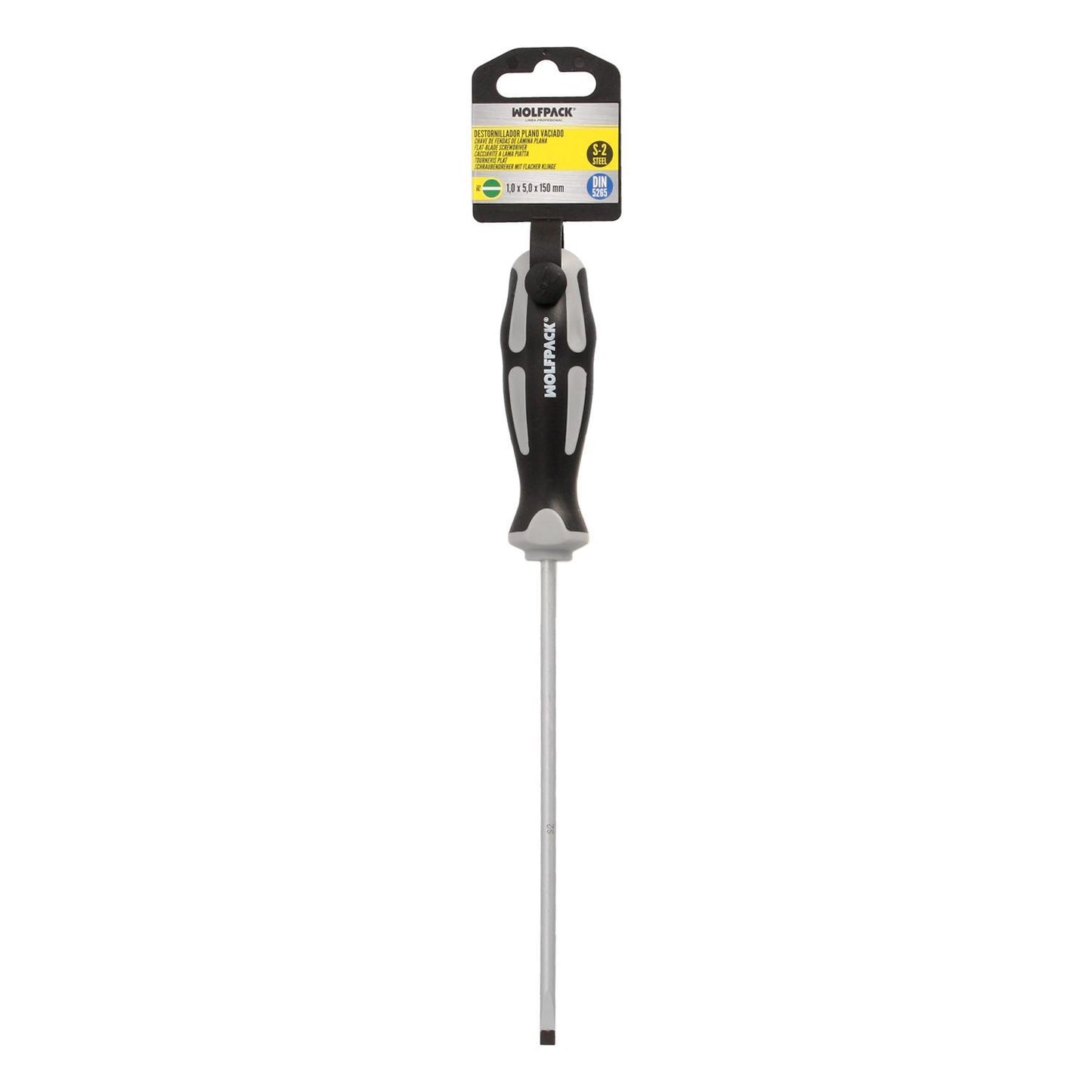 Destornillador Plano Vaciado Acero S2 Mango Tpr Bimaterial. Medida 1,0 X Ø 5,0 X 150 Mm.  Din5265_3