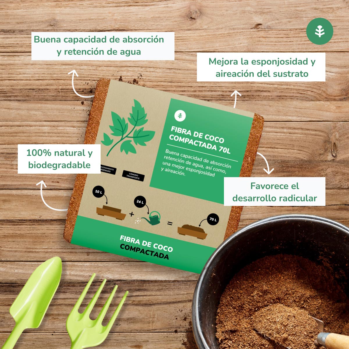 Embalagem com 3 substratos de fibra de coco Planeta Huerto 70 litros 