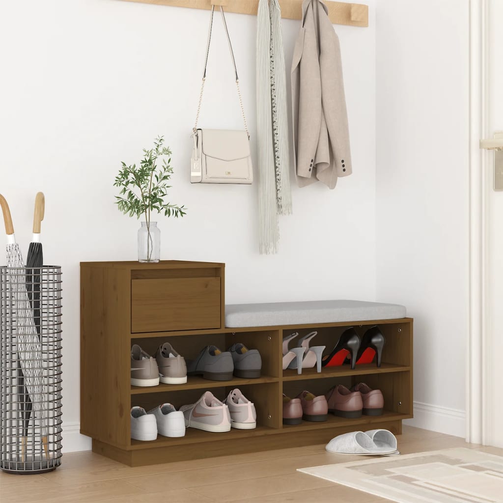 Mueble Zapatero De Madera Maciza Pino Marrón Miel 110x34x61 Cm / Vetonek_4