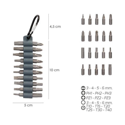 Juego De 20 Puntas Con Mosqueton Para Cinturon. Acero Cromo Vanadio.
