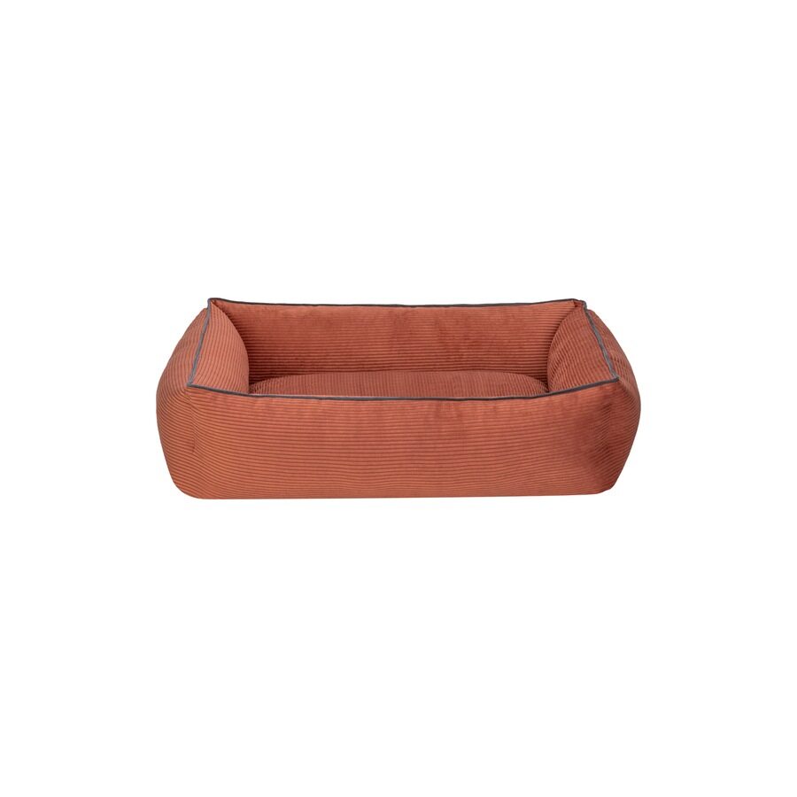 Cama Rectangular De Pana Para Perro Modelo Wuapu Alins 90x75cm Color Canela Con Detalle Gris_0