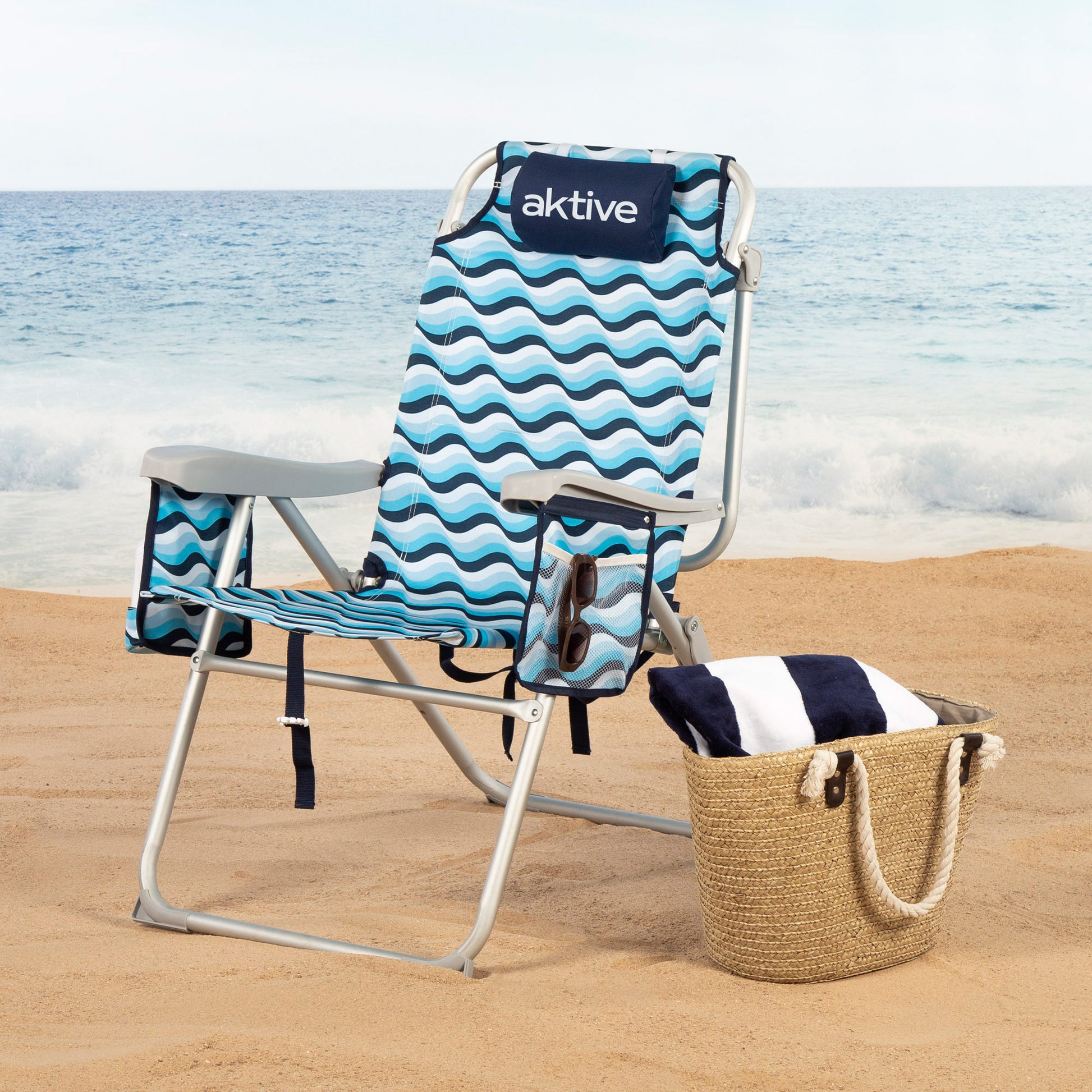 Aktive Silla De Playa Xl Plegable De Aluminio 5 Posiciones Con Asas Mochila Aruba_1