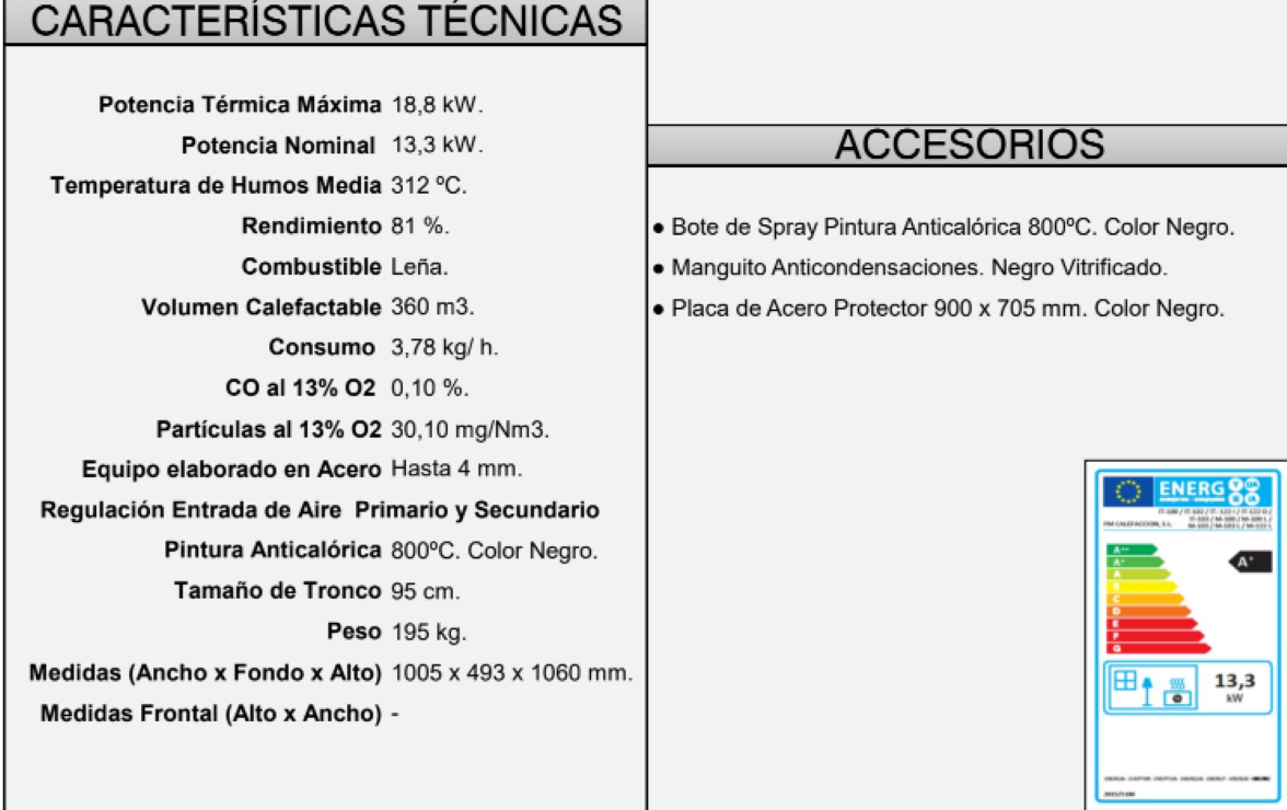BRICOSOL Estufa de leña frontal con leñero sin turbinas FM Modelo M-100 LK_4