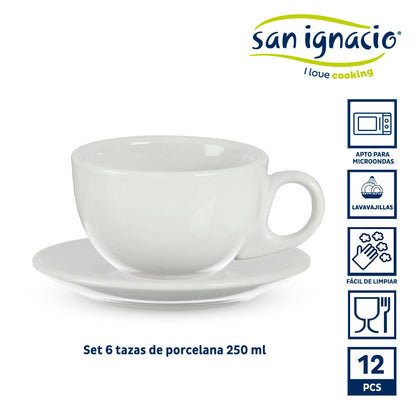 Set 6 Tazas Cafe Porcelana Blanca Con Pl Colección Vessia_1