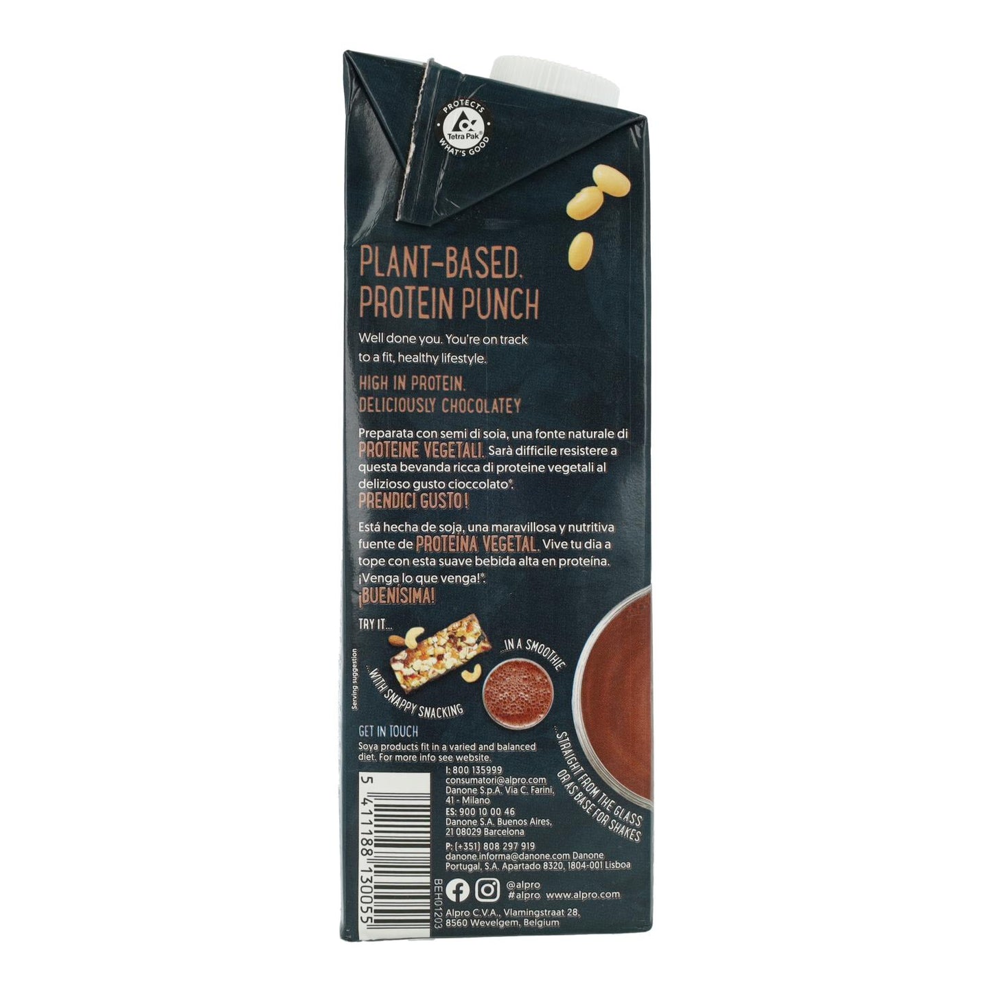 Pack de 6 Bebidas de Soja com Chocolate e Proteína Alpro, 1 Litro