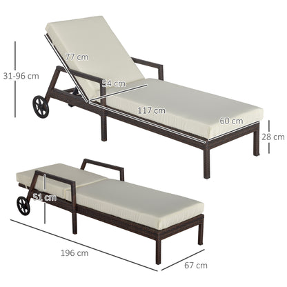 Outsunny Tumbona De Ratán Jardín Con Cojines Respaldo Ajustable Y 2 Ruedas Crema_2