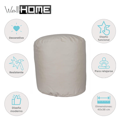 Well Home Puff Redondo Ø40x38cm Color Crudo Beige - Asiento Acolchado Y Cómodo_1
